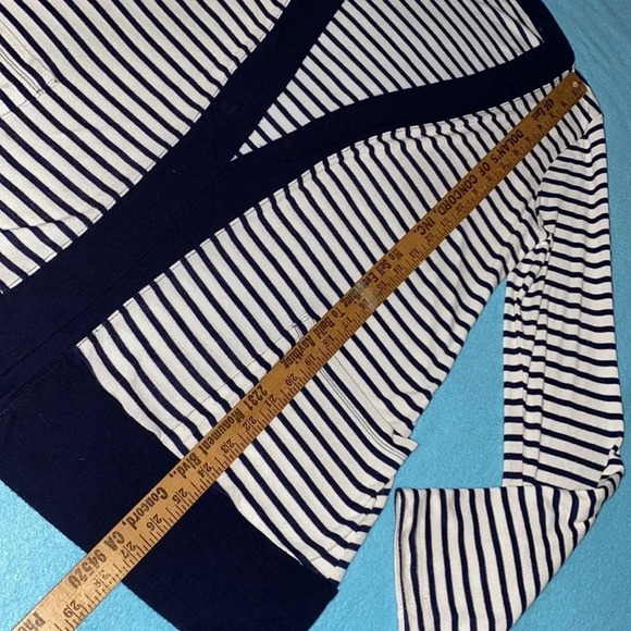 SPLENDID cardigan open front long sleeve button tabs 2 pockets navy white size L - Picture 11 of 14